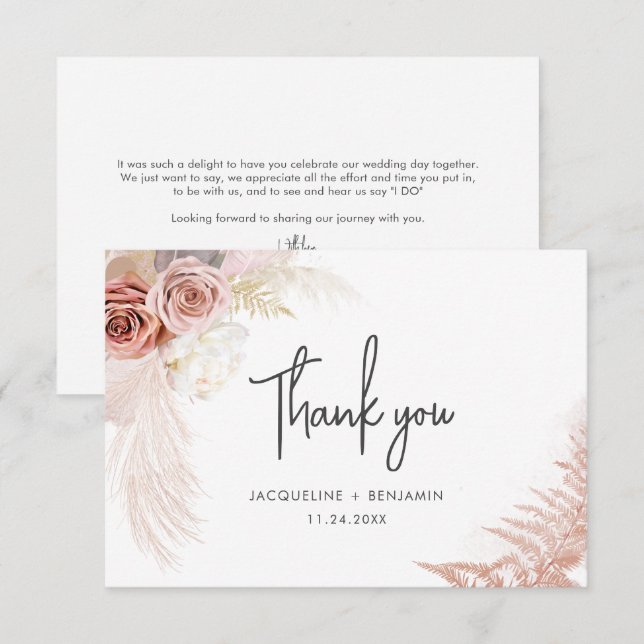 Pampas Grass Floral Wedding Thank You Card (Front/Back)