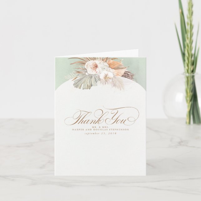 Pampas Grass Floral Wedding Thank You Card (Front)