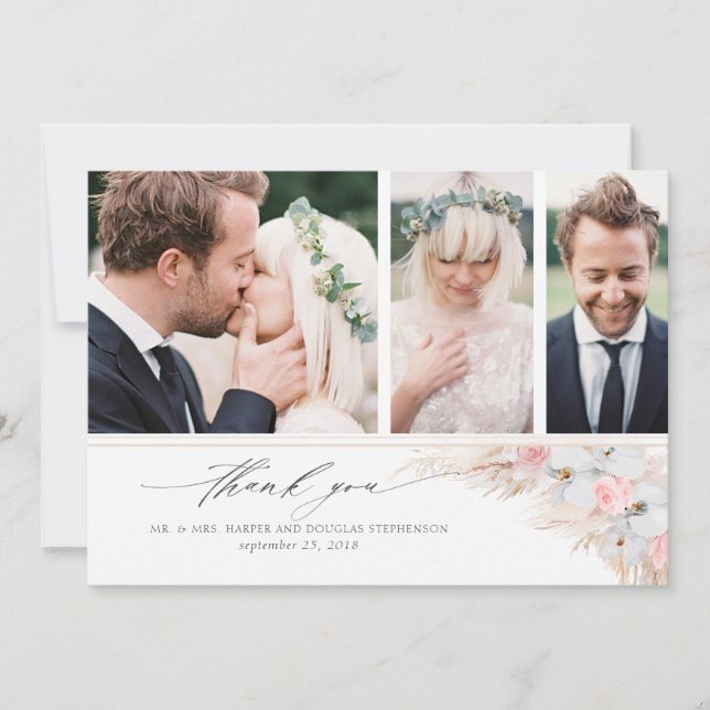 Pampas Grass Floral Wedding Thank You Photo (Front)