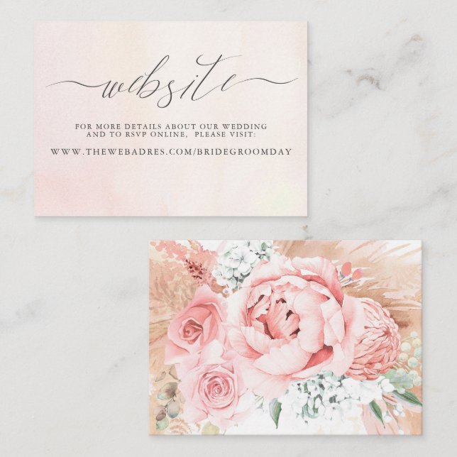 Pampas Grass Floral Wedding Website Business Card (Front/Back)