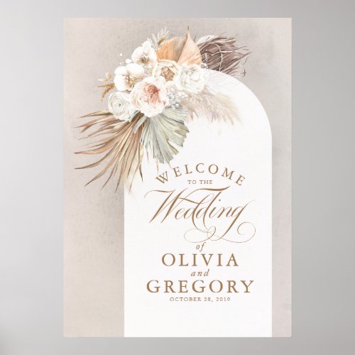 Pampas Grass Floral Wedding Welcome Sign