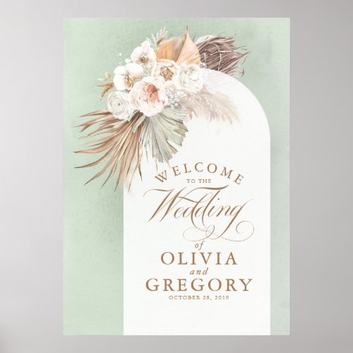 Pampas Grass Floral Wedding Welcome Sign