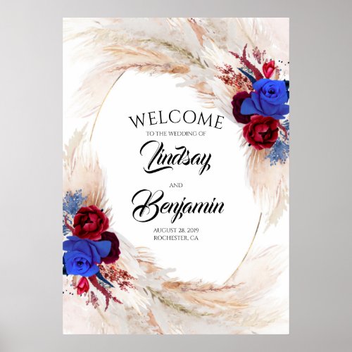 Pampas Grass Floral Wreath Wedding Welcome Sign