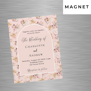 Pampas grass florals rose gold boho luxury wedding magnetic invitation