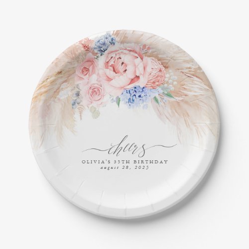 Pampas Grass Flowers Cheers Tropical Paper Plate