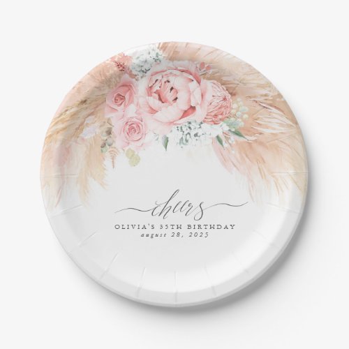 Pampas Grass Flowers Cheers Tropical Paper Plate
