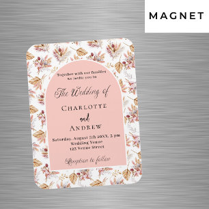 Pampas grass flowers rose gold wedding invitation magnet
