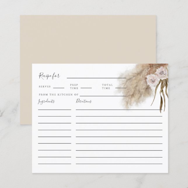 Pampas Grass Foliage Bridal Shower Recipe Card (Front/Back)