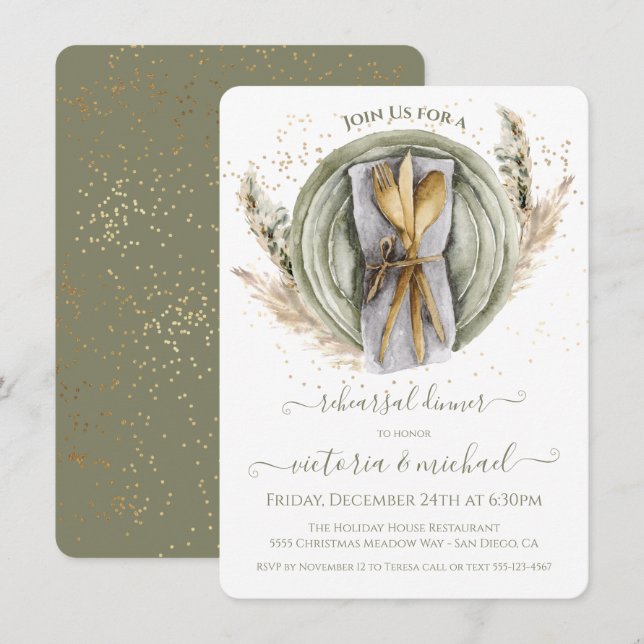 Pampas Grass foliage Wedding Rehearsal Dinner Invitation (Front/Back)