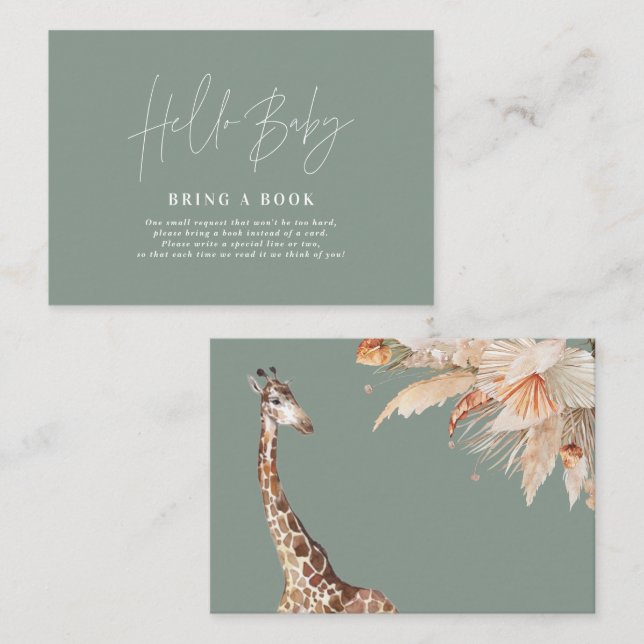 pampas grass giraffe baby shower bring a book  business card (Front/Back)