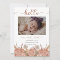 Pampas Grass Girl 4 Photo Collage Birth Announcement