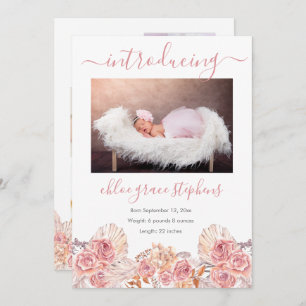 Pampas Grass Girl 4 Photo Collage Birth Announcement