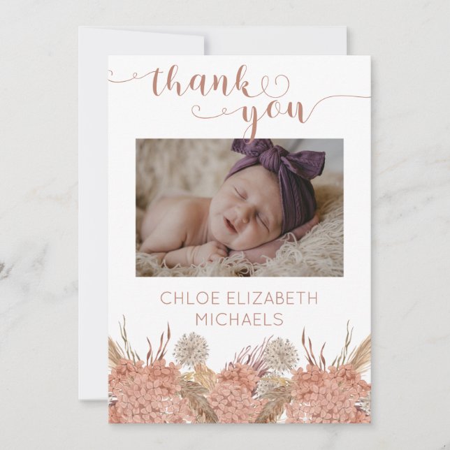 Pampas Grass Girl 4 Photo Collage Shower Thank You (Front)