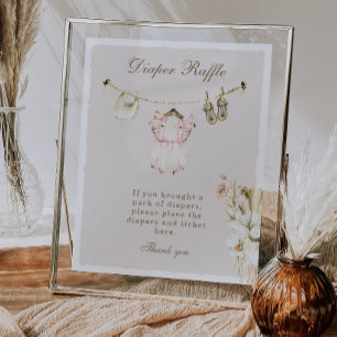 Pampas Grass Girl Clothesline Baby Shower Diaper Poster