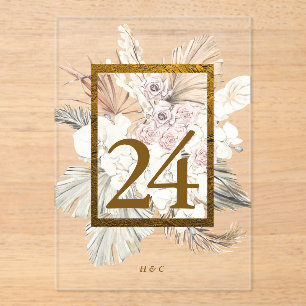 Pampas Grass Gold Boho Acrylic Table Number