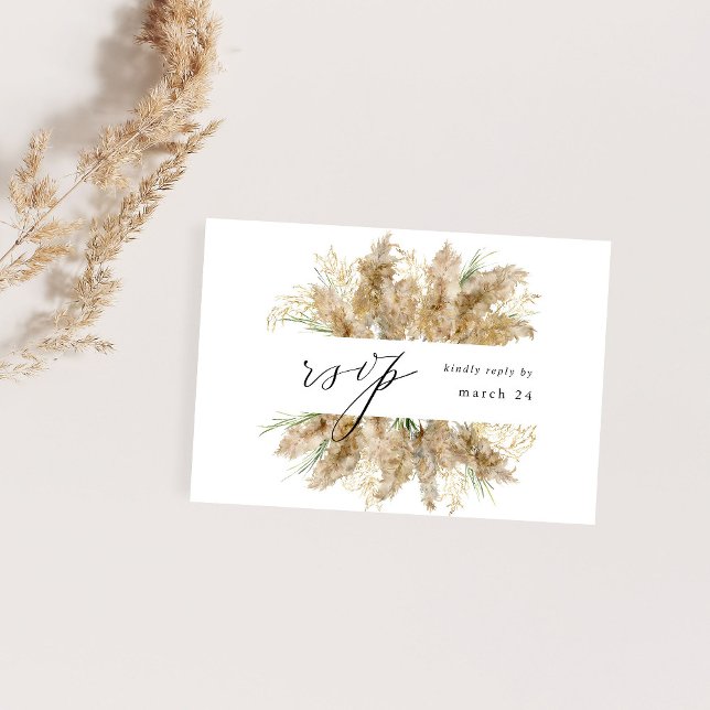 Pampas Grass & Gold Boho w Meal RSVP Card (Creator Uploaded)