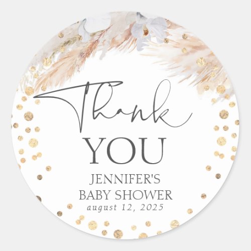 Pampas Grass Gold Confetti Thank You Classic Round Sticker