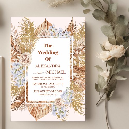 Pampas Grass Gold Wedding Invitation