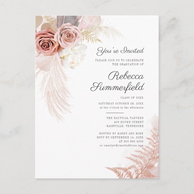 Pampas Grass Graduation 2025 Invitation Postcard (Front)