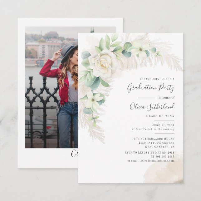 Pampas Grass Graduation 2025 Photo Grad Party Invitation (Front/Back)