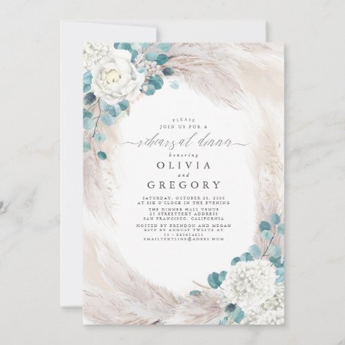 Pampas Grass Greenery Floral Rehearsal Dinner Invitation