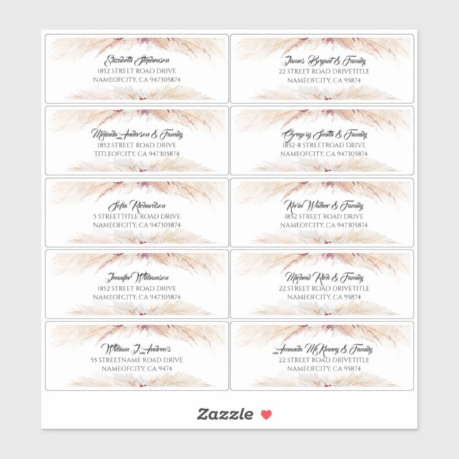 Pampas Grass Guest Names Address Labels (Sheet)