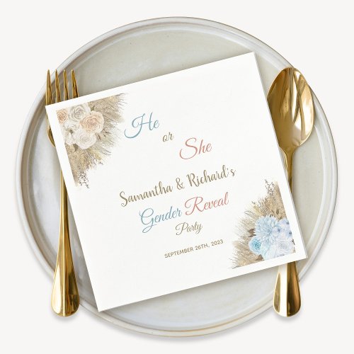 Pampas Grass He or She Gender Reveal Baby Shower Napkins