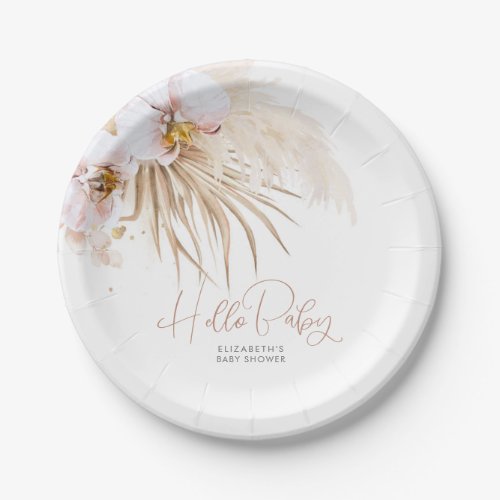 Pampas Grass Hello Baby Baby Shower Boho Paper Plates