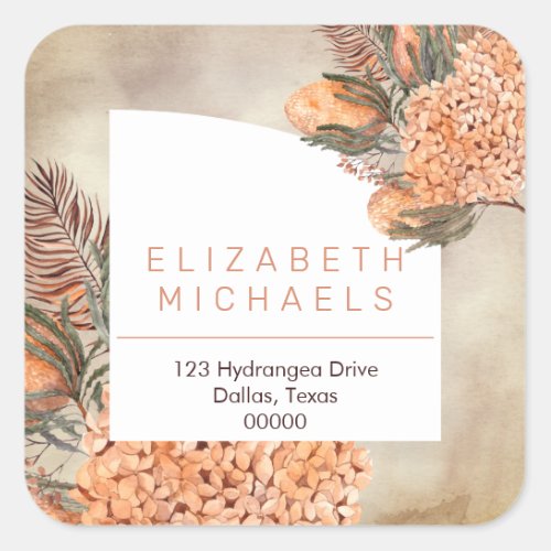 Pampas Grass Hydrangea Blooms Return Address Square Sticker