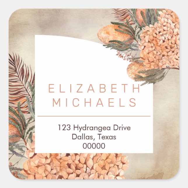 Pampas Grass |Hydrangea Blooms Return Address Square Sticker (Front)