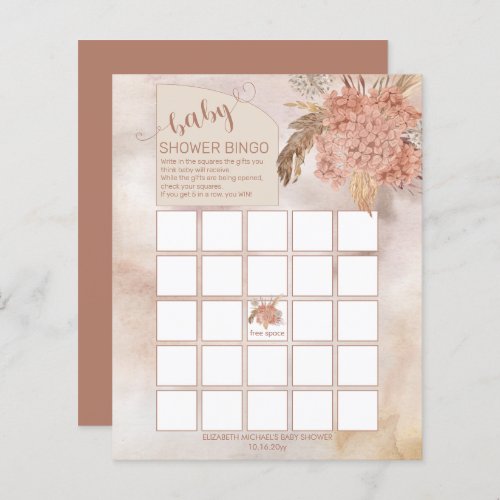 Pampas Grass  Hydrangeas Baby Shower Bingo Card