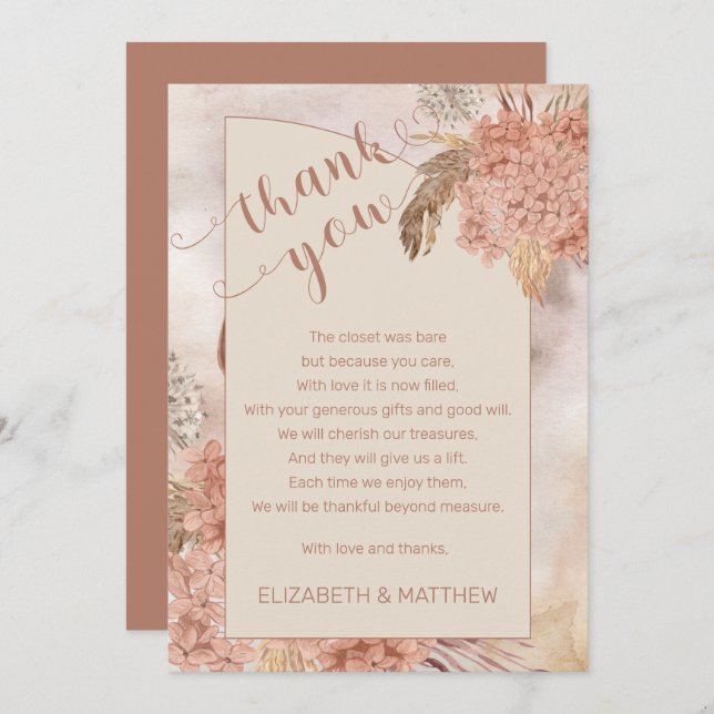 Pampas Grass | Hydrangeas Baby Shower Thank You (Front/Back)