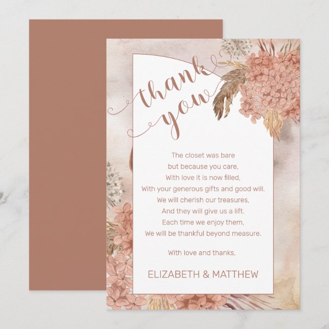 Pampas Grass | Hydrangeas Baby Shower Thank You Card (Front/Back)