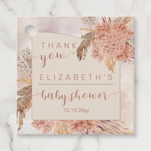 Pampas Grass  Hydrangeas Baby Shower Thank You Fa Favor Tags