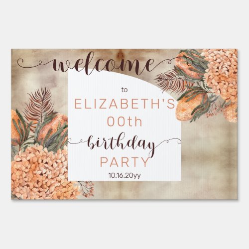 Pampas Grass  Hydrangeas Birthday Party Welcome Sign