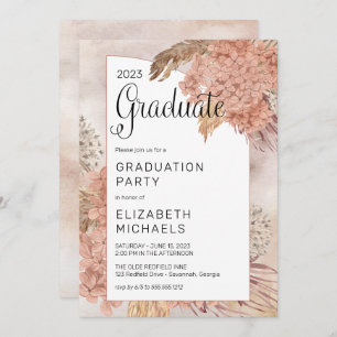 Pampas Grass Hydrangeas Blooms Graduation Party Invitation
