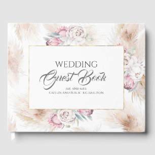 Pampas Grass King Protea Floral Wedding Guest Book