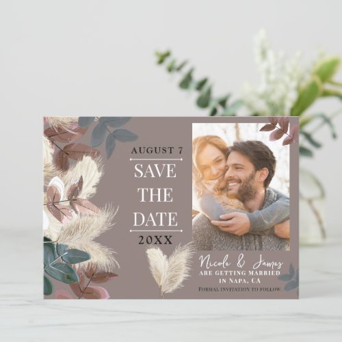 Pampas Grass Leaves Earthy Bohemian Save the Date Invitation