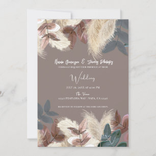 Pampas Grass & Leaves Earthy Bohemian Wedding Invitation