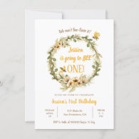 Pampas Grass Little Bunny Turning One Birthday  I Invitation