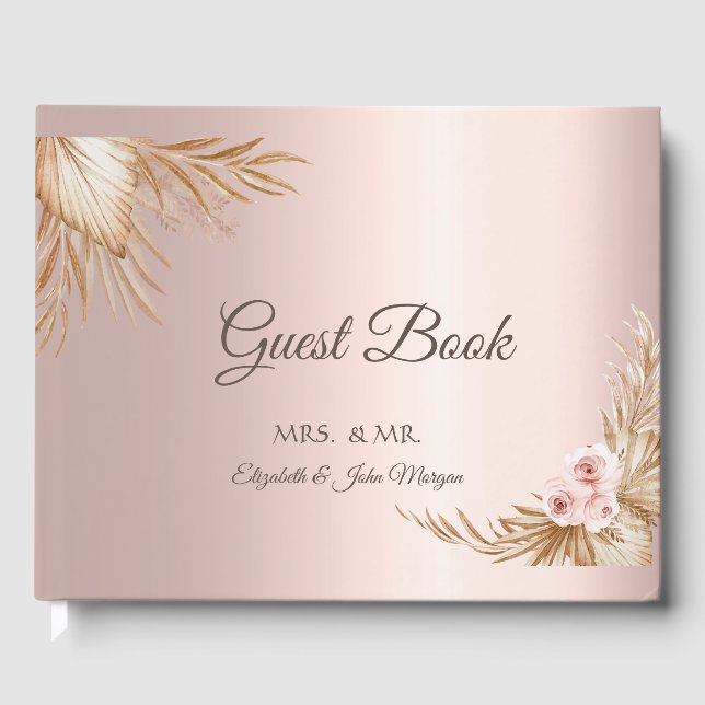 Pampas Grass Luxury Rose Gold Wedding Guest Book (Front)
