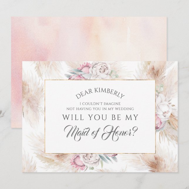 Pampas Grass Maid of Honor / Bridesmaid Proposal Invitation (Front/Back)