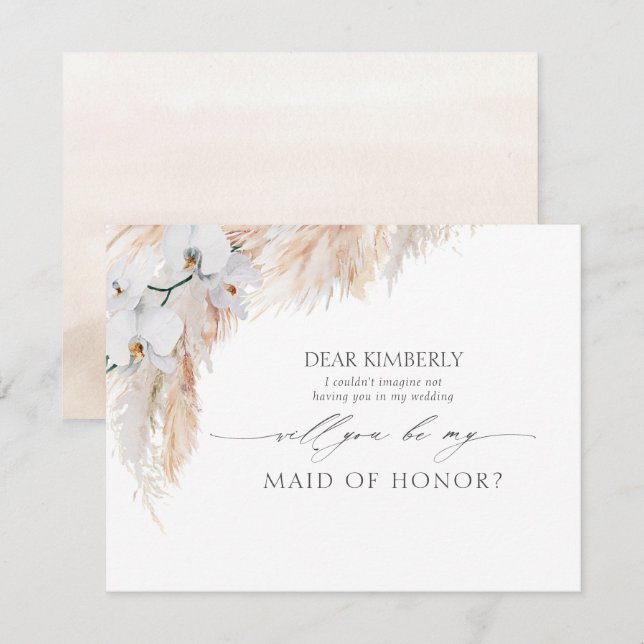 Pampas Grass Maid of Honor / Bridesmaid Proposal Invitation (Front/Back)