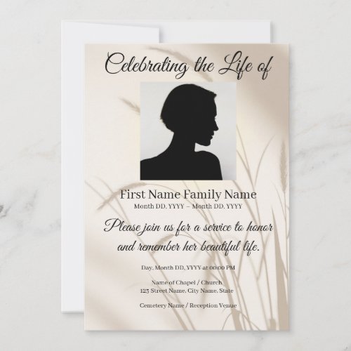 Pampas grass memorial invitation