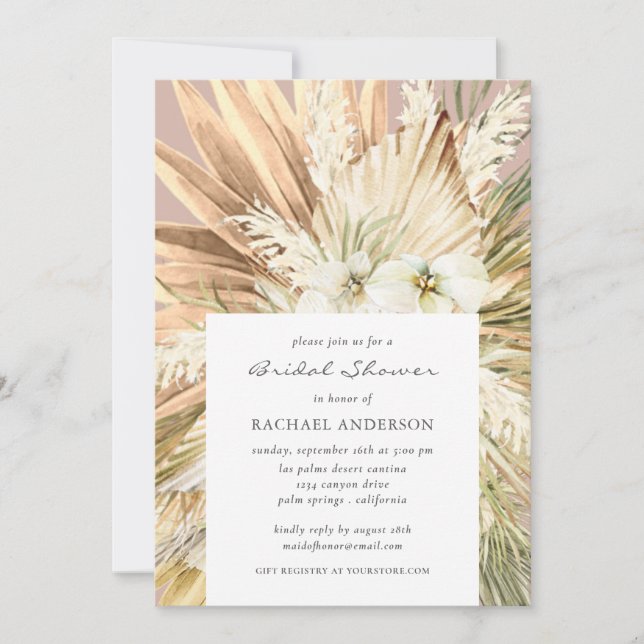 Pampas Grass Modern Boho Bridal Wedding Shower Invitation (Front)
