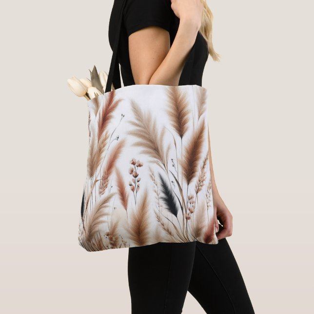 Pampas Grass Modern Boho Floral for Autumn & Fall  Tote Bag (Close Up)