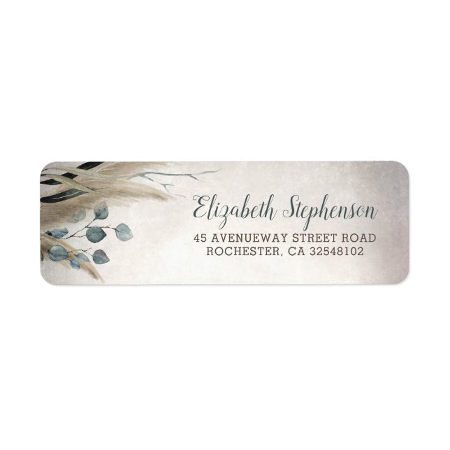 Pampas Grass Modern Boho Greenery Label (Front)