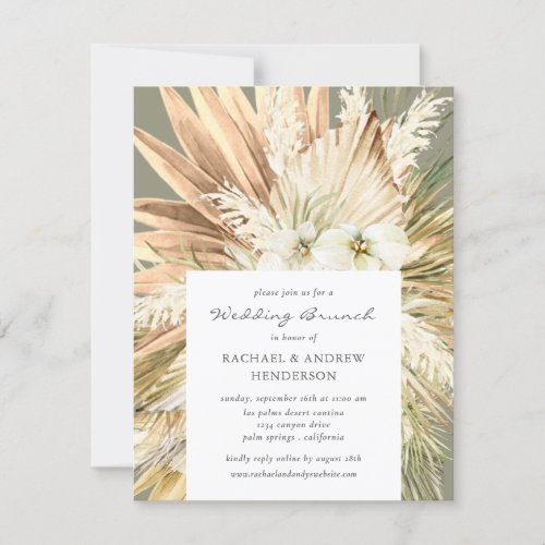 Pampas Grass Modern Boho Wedding Brunch Sage Invitation