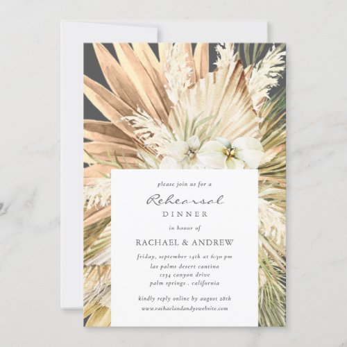 Pampas Grass Modern Boho Wedding Rehearsal Dinner Invitation