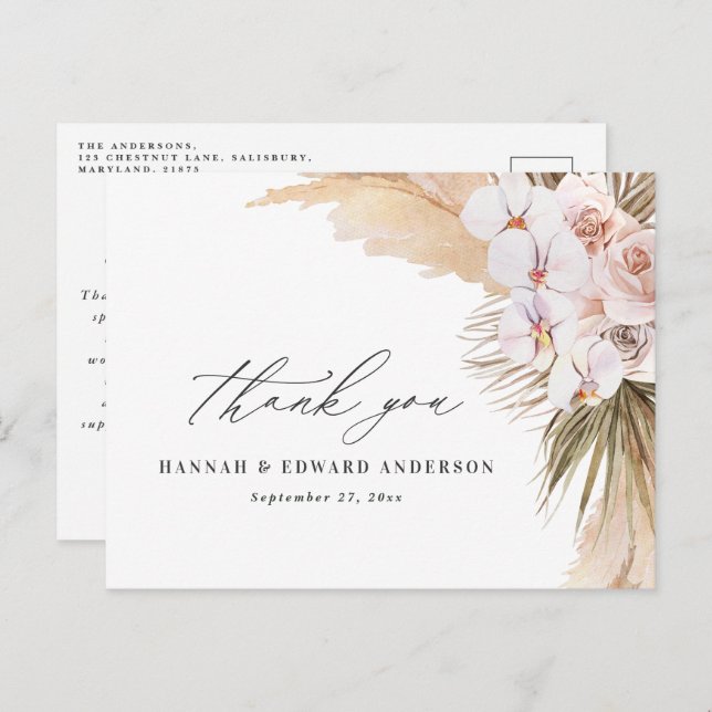 Pampas grass modern botanical bohemian wedding pos postcard (Front/Back)